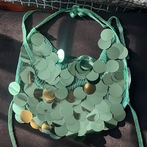 Green sequin halter top! NEVER WORN